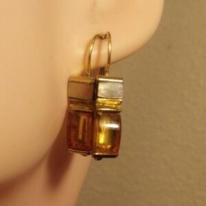 Gold-Tone Amber Glass Drop Earrings